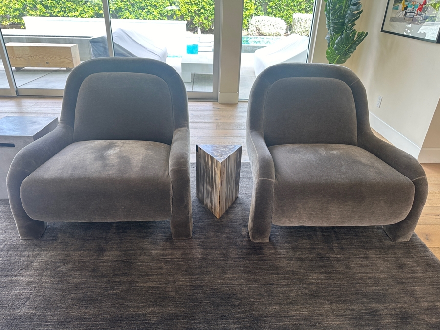 Pair of Soho Home Limited Ellis Mohair Velvet Lounge Chairs 36'W x 39'D x 32'H [Photo 5]
