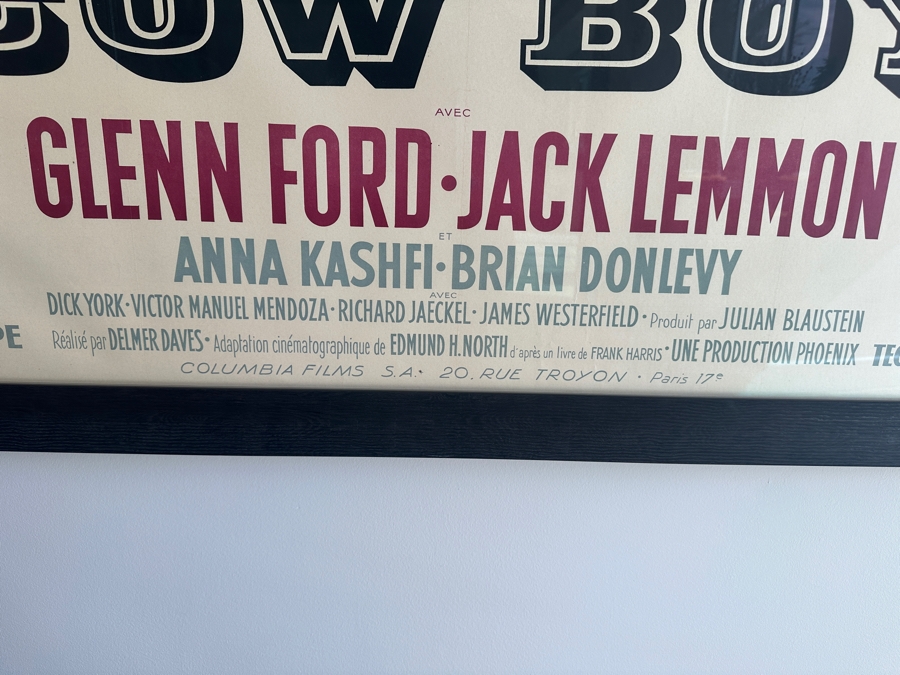 LARGE French Film Poster For 'Cowboy' (COLUMBIA, 1958) Stone lithograph Glenn Ford & Jack Lemmon 63' x 47' Sight Framed and Glazed Poster Purchased at Valley Fine Art, Aspen for $1,200 Framed Size: 52' x 68' [Photo 12]