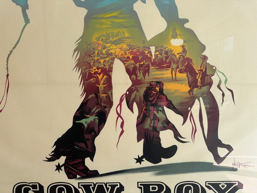 LARGE French Film Poster For 'Cowboy' (COLUMBIA, 1958) Stone lithograph Glenn Ford & Jack Lemmon 63' x 47' Sight Framed and Glazed Poster Purchased at Valley Fine Art, Aspen for $1,200 Framed Size: 52' x 68' [Photo 5]