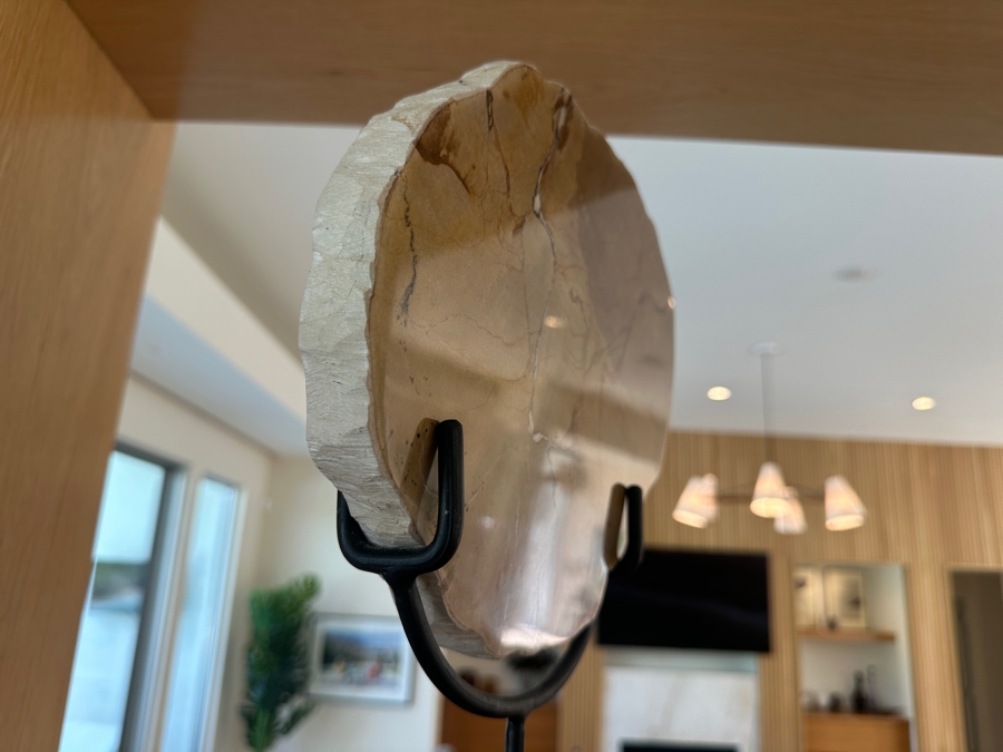 West Elm Petrified Wood Sculpture on Wrought Iron Stand 10.5'W x 13'H [Photo 5]