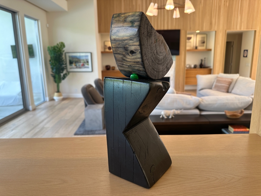 Jennifer Nehrbass 'Cairn 1' Stained Wooden Sculpture 2019 Signed On Bottom 8'W x 14.5'H