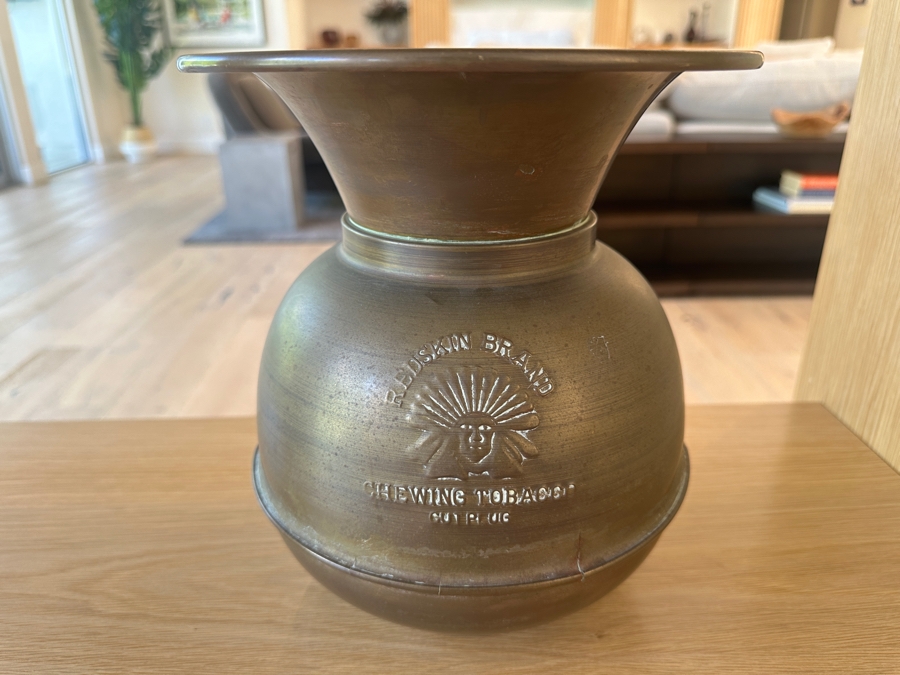 Vintage Redskin Chewing Tobacco Brass Spittoon 9'W x 10'H