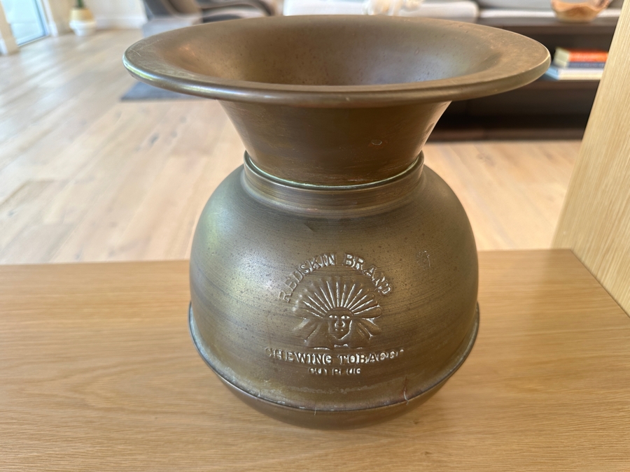Vintage Redskin Chewing Tobacco Brass Spittoon 9'W x 10'H [Photo 6]