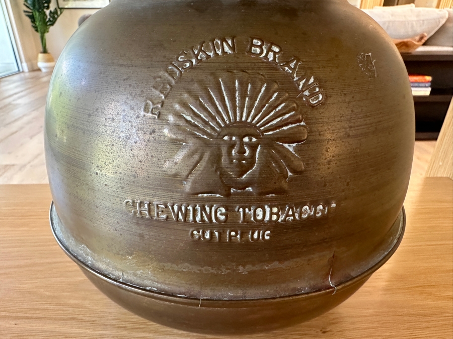 Vintage Redskin Chewing Tobacco Brass Spittoon 9'W x 10'H [Photo 4]