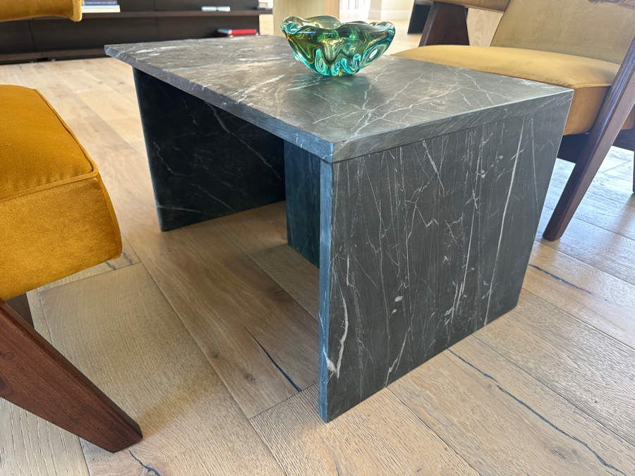 Pair of Crate & Barrel CB2 Black Marble T-Shaped Short Side tables Retails $700 18'W x 18'D x 16'H (36'L Overall)) [Photo 4]