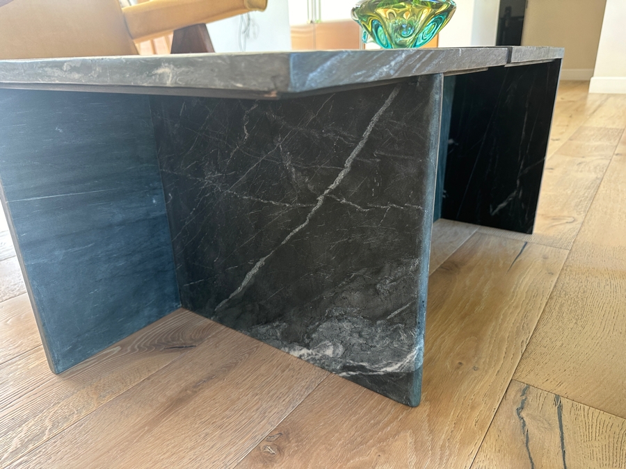 Pair of Crate & Barrel CB2 Black Marble T-Shaped Short Side tables Retails $700 18'W x 18'D x 16'H (36'L Overall)) [Photo 7]