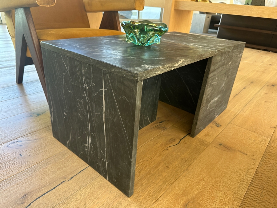 Pair of Crate & Barrel CB2 Black Marble T-Shaped Short Side tables Retails $700 18'W x 18'D x 16'H (36'L Overall)) [Photo 2]