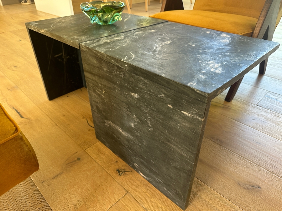 Pair of Crate & Barrel CB2 Black Marble T-Shaped Short Side tables Retails $700 18'W x 18'D x 16'H (36'L Overall)) [Photo 8]