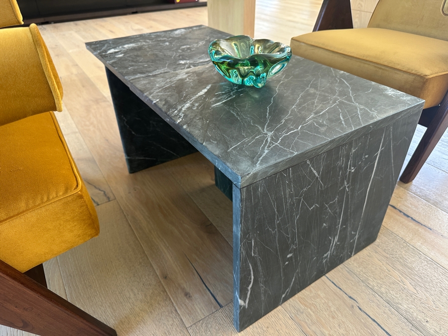 Pair of Crate & Barrel CB2 Black Marble T-Shaped Short Side tables Retails $700 18'W x 18'D x 16'H (36'L Overall)) [Photo 5]