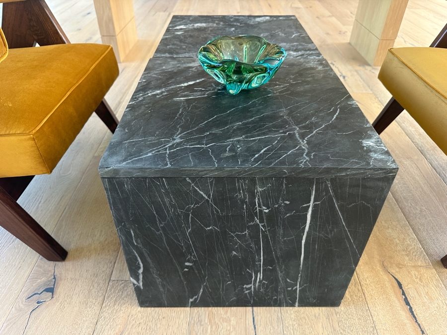 Pair of Crate & Barrel CB2 Black Marble T-Shaped Short Side tables Retails $700 18'W x 18'D x 16'H (36'L Overall)) [Photo 3]