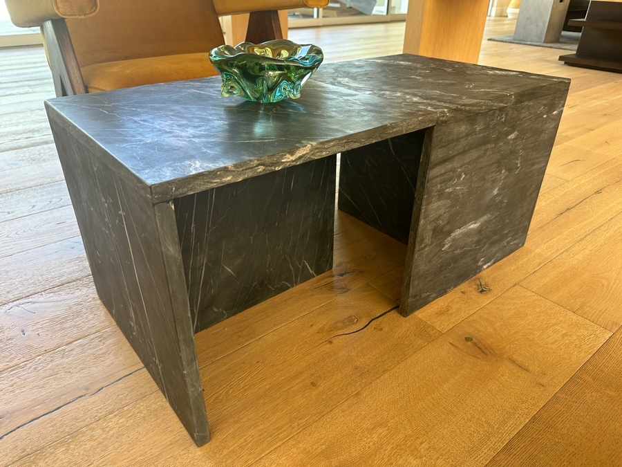 Pair of Crate & Barrel CB2 Black Marble T-Shaped Short Side tables Retails $700 18'W x 18'D x 16'H (36'L Overall))