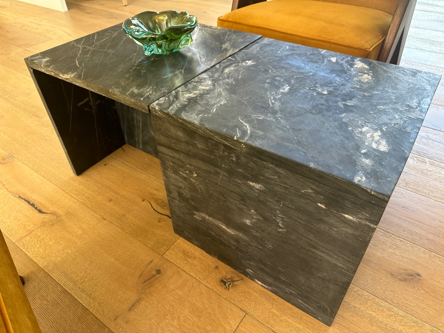 Pair of Crate & Barrel CB2 Black Marble T-Shaped Short Side tables Retails $700 18'W x 18'D x 16'H (36'L Overall)) [Photo 9]