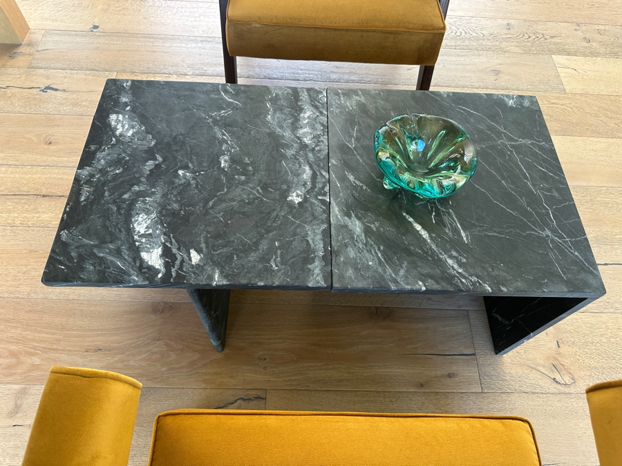 Pair of Crate & Barrel CB2 Black Marble T-Shaped Short Side tables Retails $700 18'W x 18'D x 16'H (36'L Overall)) [Photo 6]