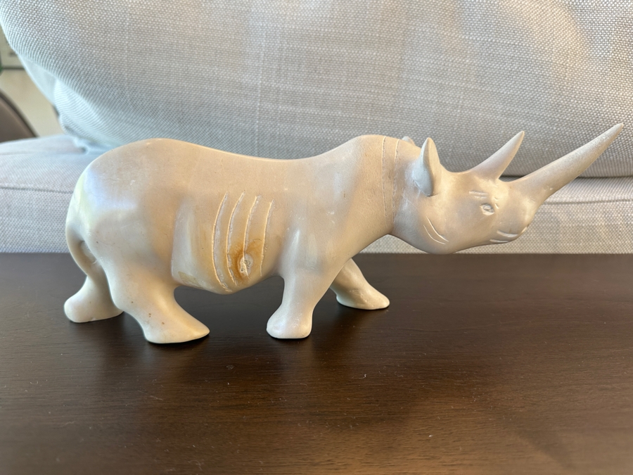 Hand-Carved Soapstone Rhinoceros Sculpture 13'L