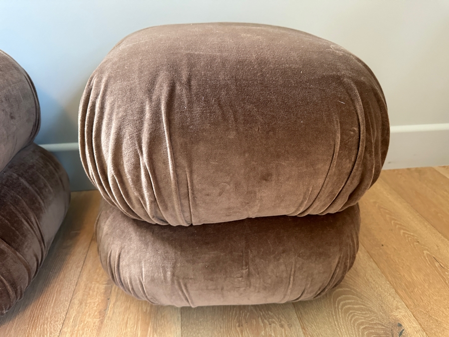 Pair of Crate & Barrel CB2 Ruched Dark Beige Velvet Poufs 19'W x 19'D x 17'H Retails $400 [Photo 4]
