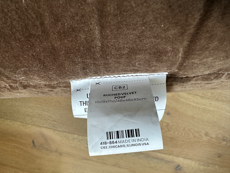 Pair of Crate & Barrel CB2 Ruched Dark Beige Velvet Poufs 19'W x 19'D x 17'H Retails $400 [Photo 5]