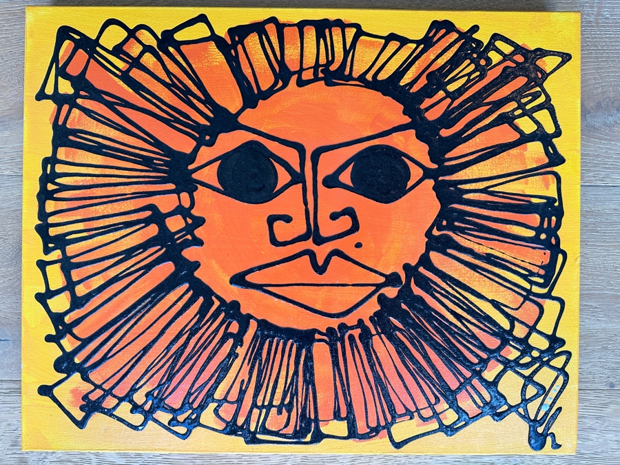 Original MCM Style Painting On Canvas Unsigned Artist Unknown 20 X 16 [Photo 2]