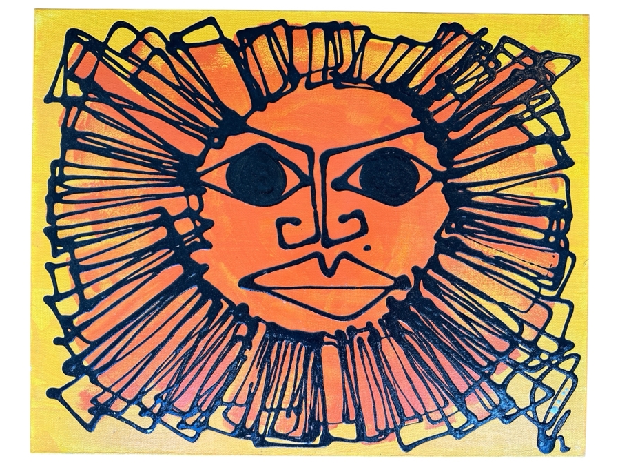 Original MCM Style Painting On Canvas Unsigned Artist Unknown 20 X 16