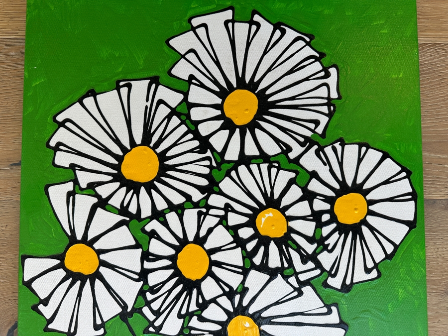 Original MCM Style Painting On Canvas Unsigned Artist Unknown 18 X 24 [Photo 2]