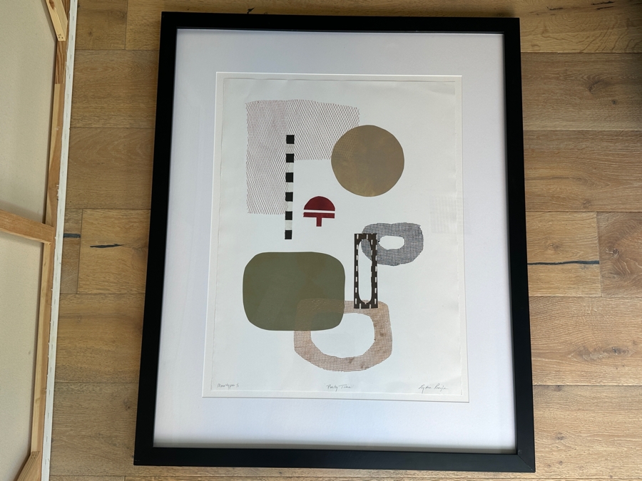 Lydia Riegle Original Oil Monotype Collage On Archival Paper Titled “Party Time” 22.5 X 29.5 Framed 34.5X 42 Retails $1,640 [Photo 3]