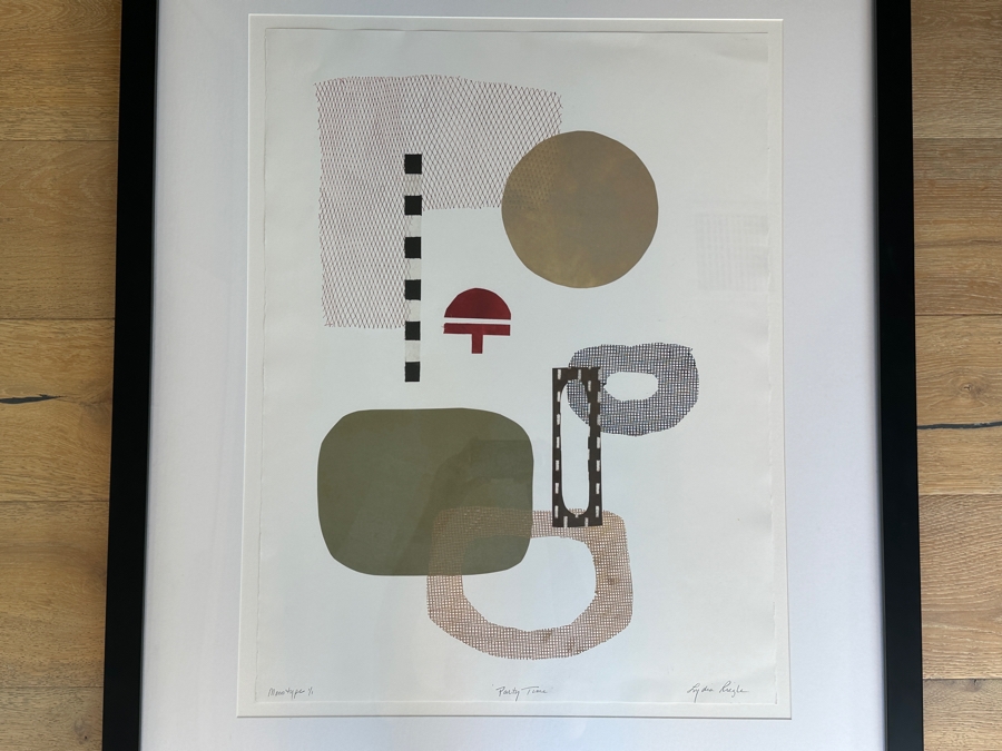 Lydia Riegle Original Oil Monotype Collage On Archival Paper Titled “Party Time” 22.5 X 29.5 Framed 34.5X 42 Retails $1,640 [Photo 4]