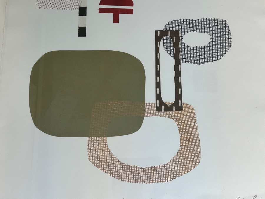 Lydia Riegle Original Oil Monotype Collage On Archival Paper Titled “Party Time” 22.5 X 29.5 Framed 34.5X 42 Retails $1,640 [Photo 6]