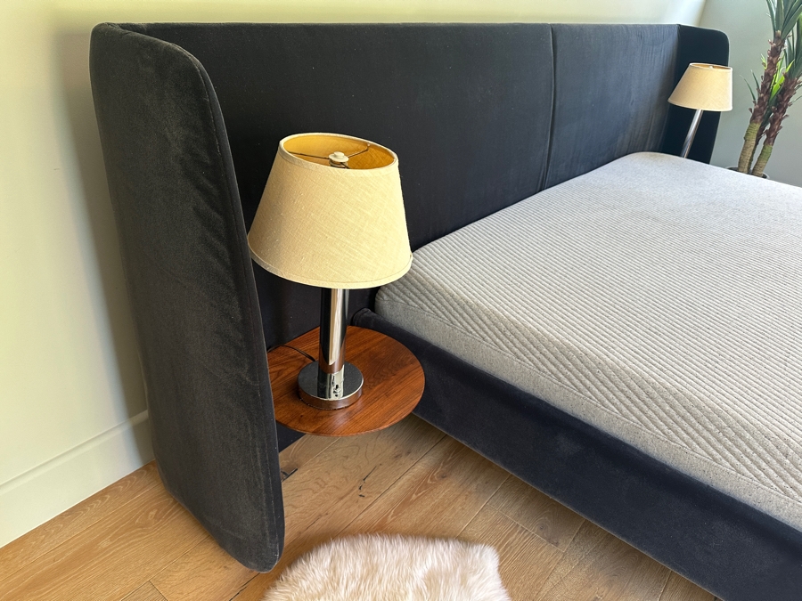 Blue King Size Bed Frame With Large Headboard And Built In Nightstands 117.5W X 88L X 39H And Casper King Size Mattress [Photo 9]