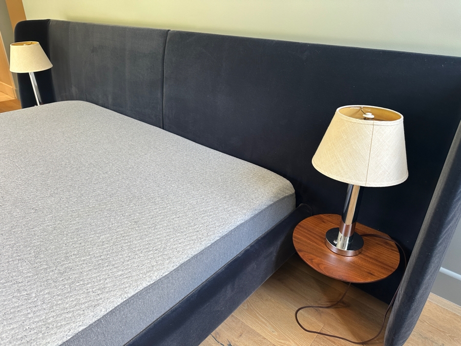 Blue King Size Bed Frame With Large Headboard And Built In Nightstands 117.5W X 88L X 39H And Casper King Size Mattress [Photo 6]