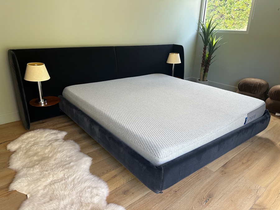 Blue King Size Bed Frame With Large Headboard And Built In Nightstands 117.5W X 88L X 39H And Casper King Size Mattress [Photo 4]