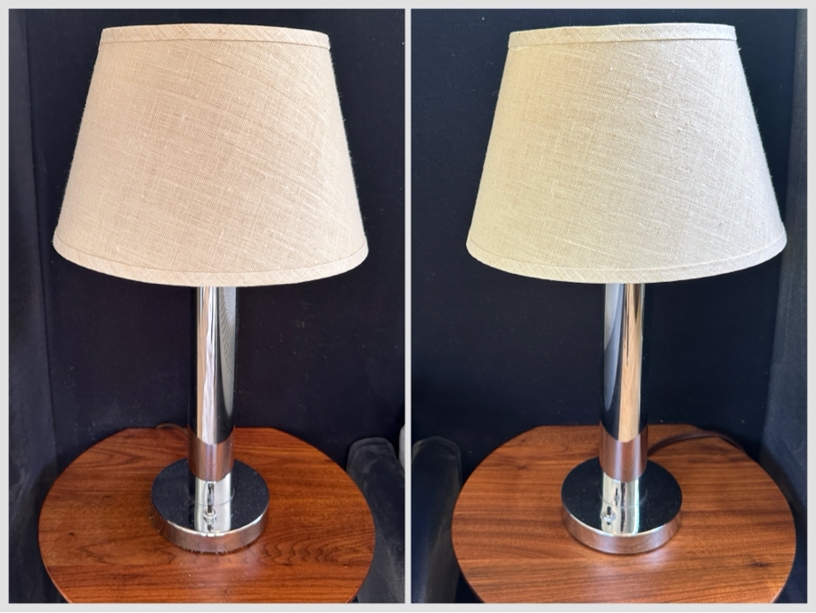 Pair Of Tubular Chrome Table Lamps 19.5H