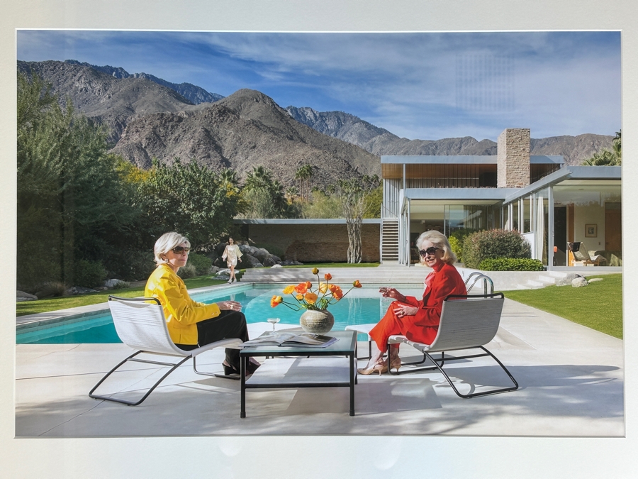 Photographic Print Titled “Poolside Gossip” By Slim Aarons Taken At The Kaufmann House In Palm Springs, CA Which Was Designed By Architect Richard Neutra 28 X 18.5 Framed 36 X 27