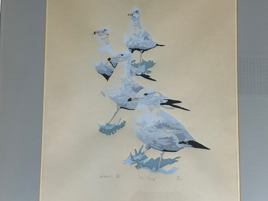 Gary Lomax (American) Limited Edition Seagulls Serigraph Titled “The Troop” Dated 1976 Numbered 9 Of 100 16” X 21” Framed 24 X 30