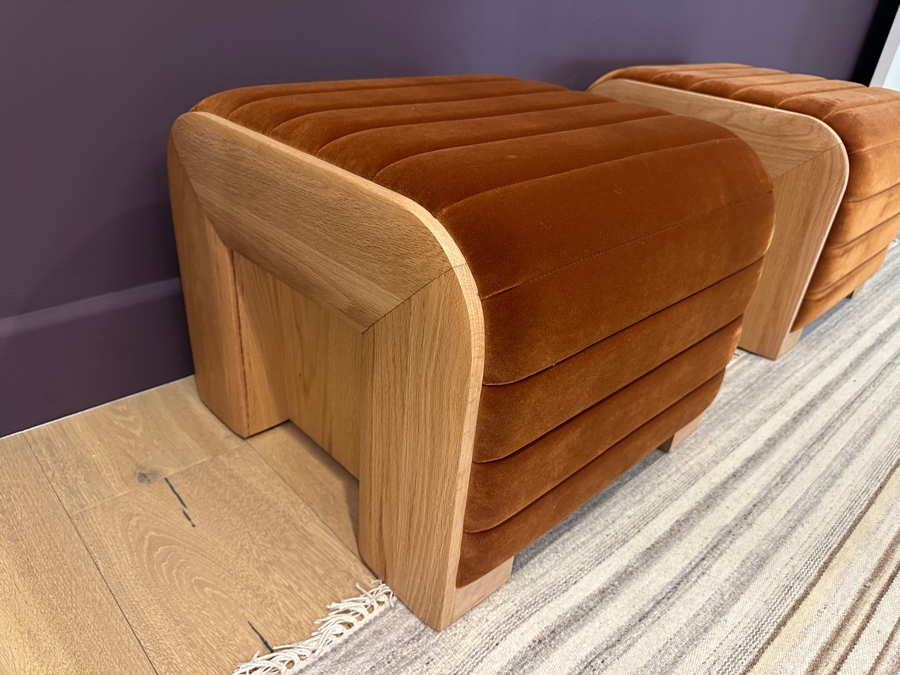 Pair Of Crate & Barrel CB2 Hani 20” Velvet Benches [Photo 3]