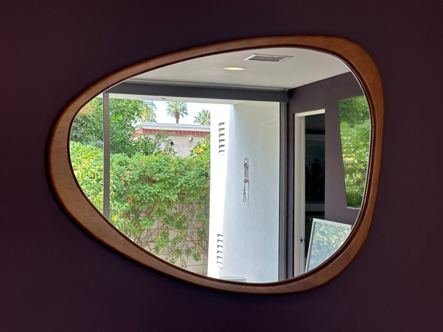 West Elm Mid-Century Asymmetrical Wooden Wall Mirror 45.5 X 34