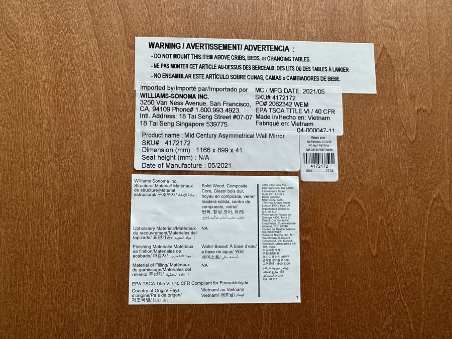 West Elm Mid-Century Asymmetrical Wooden Wall Mirror 45.5 X 34 [Photo 6]