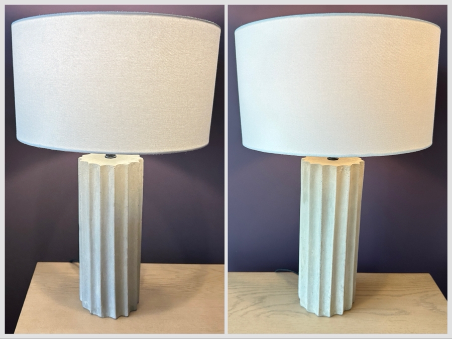 Pair Of Crate & Barrel CB2 Sculptural Grey Concrete Table Lamps 21H