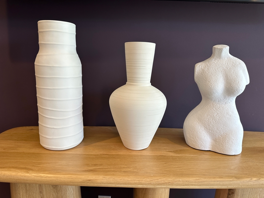 Crate & Barrel CB2 Pair Of Vases 16”H / 18”H & Eva Bust 16”H