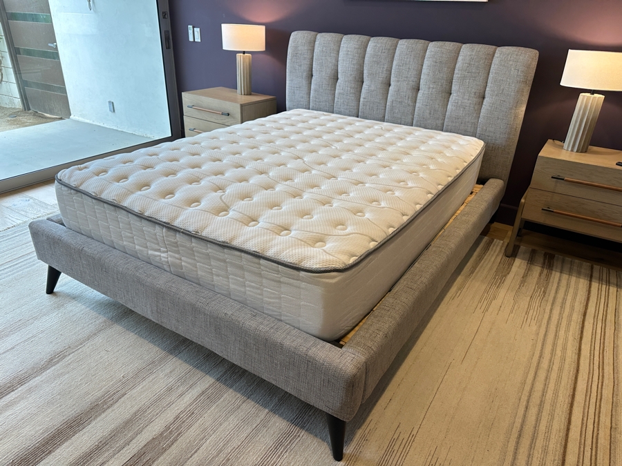 Contemporary Upholstered Queen Bed Frame 68W X 94L X 47H With Queen Size Mattress  [Photo 11]