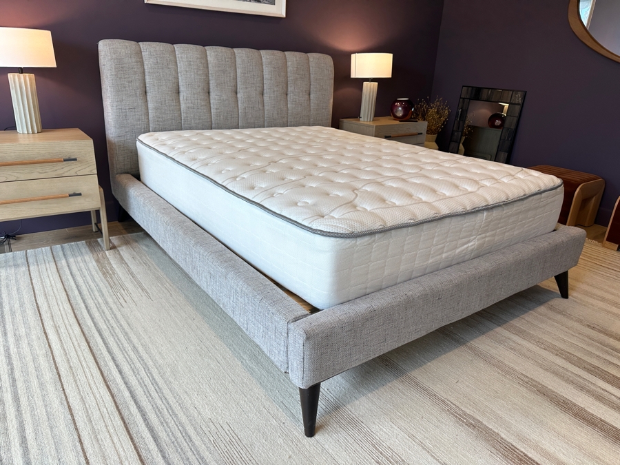 Contemporary Upholstered Queen Bed Frame 68W X 94L X 47H With Queen Size Mattress  [Photo 9]