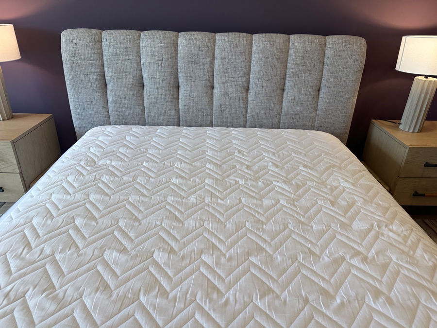 Contemporary Upholstered Queen Bed Frame 68W X 94L X 47H With Queen Size Mattress  [Photo 4]