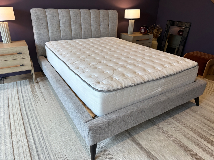 Contemporary Upholstered Queen Bed Frame 68W X 94L X 47H With Queen Size Mattress  [Photo 7]
