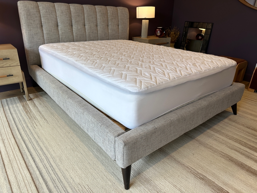 Contemporary Upholstered Queen Bed Frame 68W X 94L X 47H With Queen Size Mattress  [Photo 6]