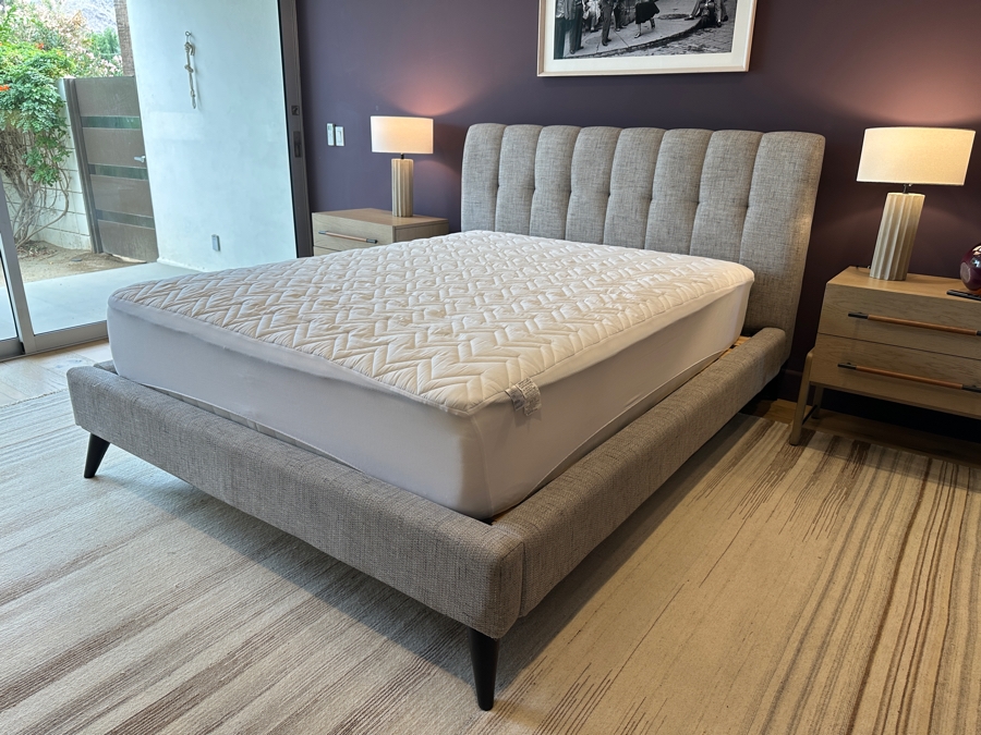 Contemporary Upholstered Queen Bed Frame 68W X 94L X 47H With Queen Size Mattress  [Photo 2]