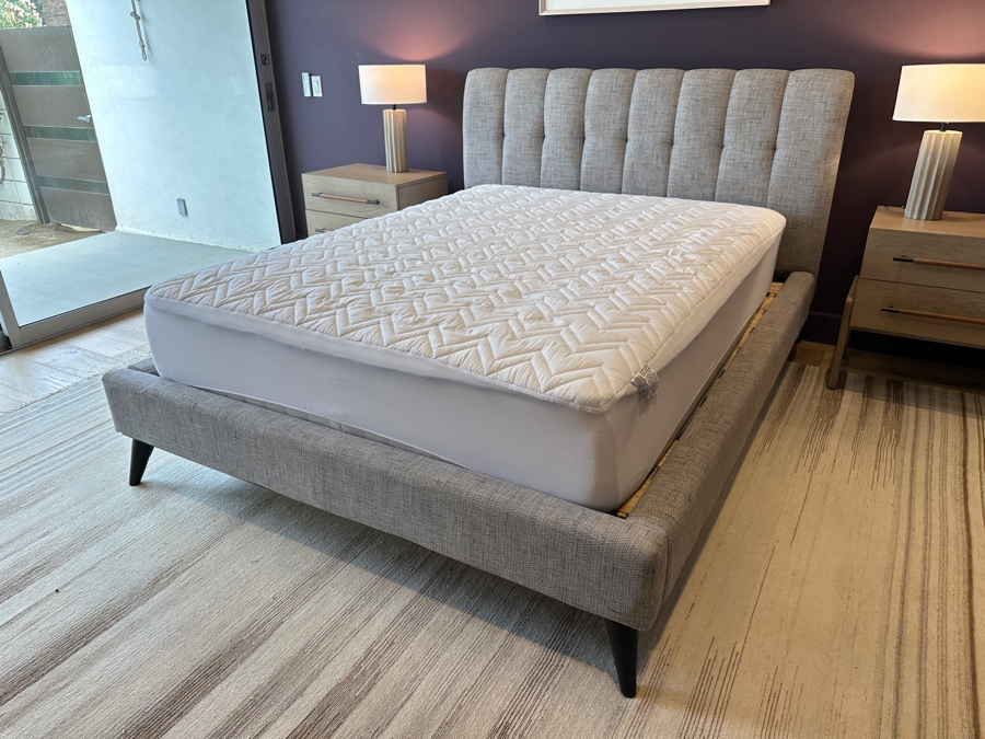 Contemporary Upholstered Queen Bed Frame 68W X 94L X 47H With Queen Size Mattress  [Photo 3]