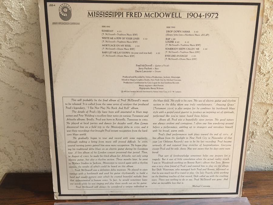 Mississippi Fred McDowell - 1904-1972 - Just Sunshine Records ‎- JSS-4 [Photo 2]