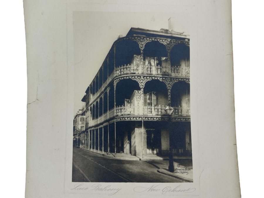 Signed C. Bennette Moore (1879-1939, New Orleans) Photograph Titled “Lace Balcony New Orleans” 5” X 7”