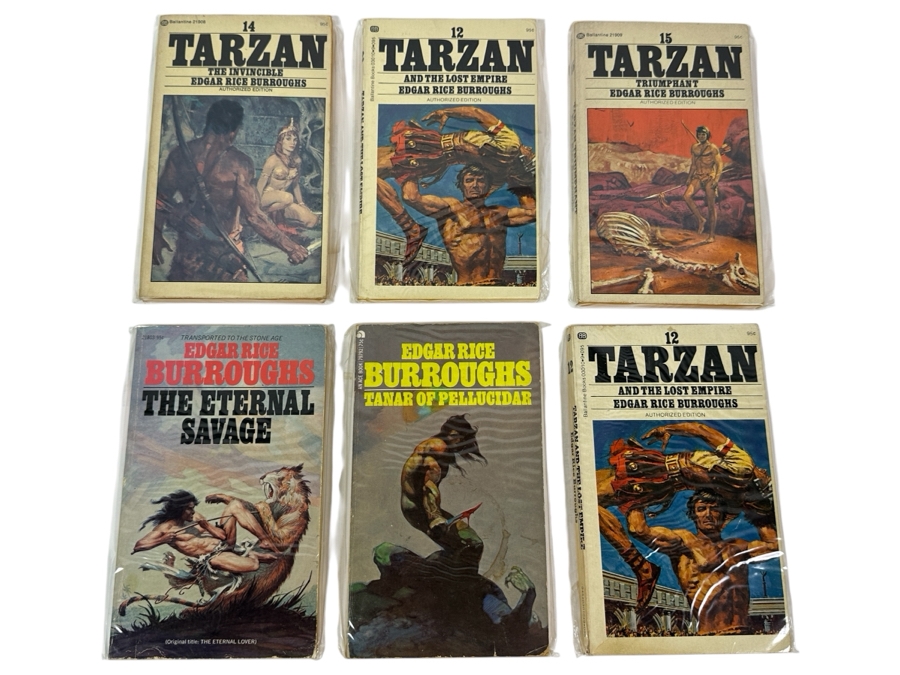 (6) Edgar Rice Burroughs Tarzan, The Eternal Savage & Tanar Of Pellucidar Paperback Books