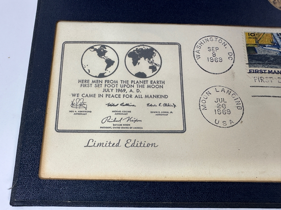 1969 Limited Edition First Man On The Moon First Day Stamp Cover With Apollo 11 Commemorative Medallion [Photo 4]