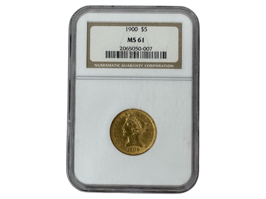 Antique 1900 $5 Liberty Gold Half Eagle Coin NGC Graded MS 61