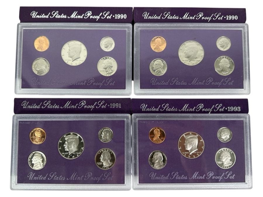 (4) United States Mint Proof Coin Sets From (2) 1990 S Mint,  (1) 1991 S Mint And (1) 1993 S Mint